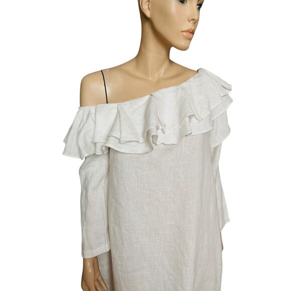 Claudio Milano 100% Linen White Ruffles Neckline Off the Shoulders Size Small - Picture 5 of 9